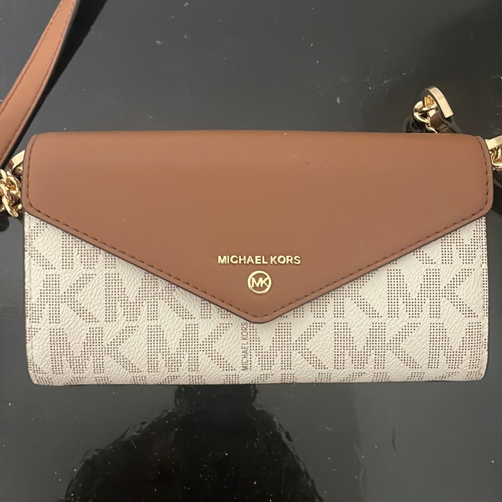 Michael Khors cross body monogram brown and gold